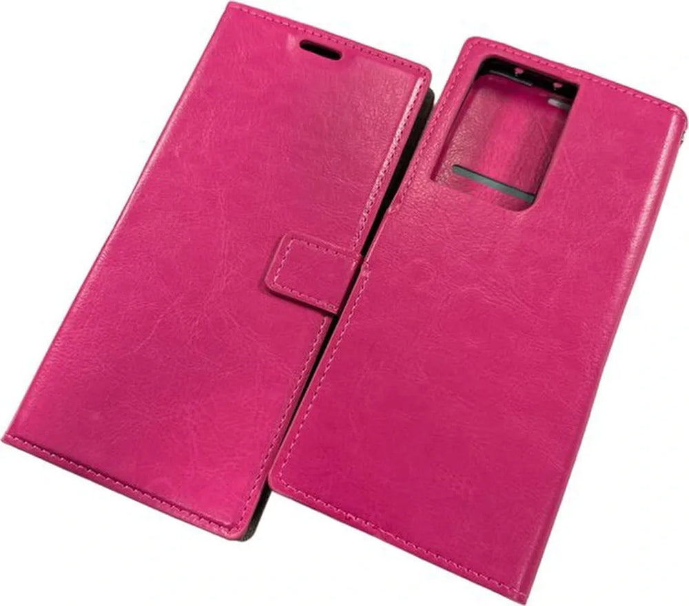 Samsung Galaxy S21 Ultra Hoesjes – Portemonnee Hoes – 2 Pack Screenprotector – Pasjeshouder – Roze-Ilumina Benelux