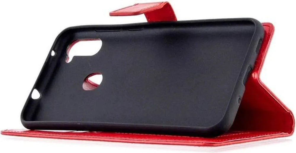 Samsung Galaxy M11 Hoesjes – Portemonnee Bookcase – Pasjeshouder – 2 Pack Screenprotector Gehard Glas – Rood-Ilumina Benelux