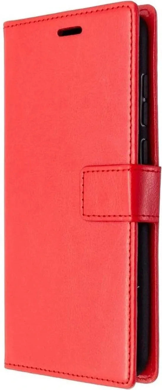 Samsung Galaxy M11 Hoesjes – Portemonnee Bookcase – Pasjeshouder – 2 Pack Screenprotector Gehard Glas – Rood-Ilumina Benelux