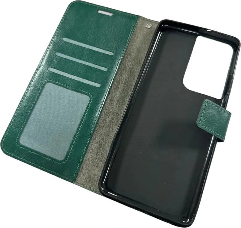Samsung Galaxy S21 Ultra Hoesjes – Portemonnee Hoes – 2 Pack Screenprotector – Pasjeshouder – Groen-Ilumina Benelux