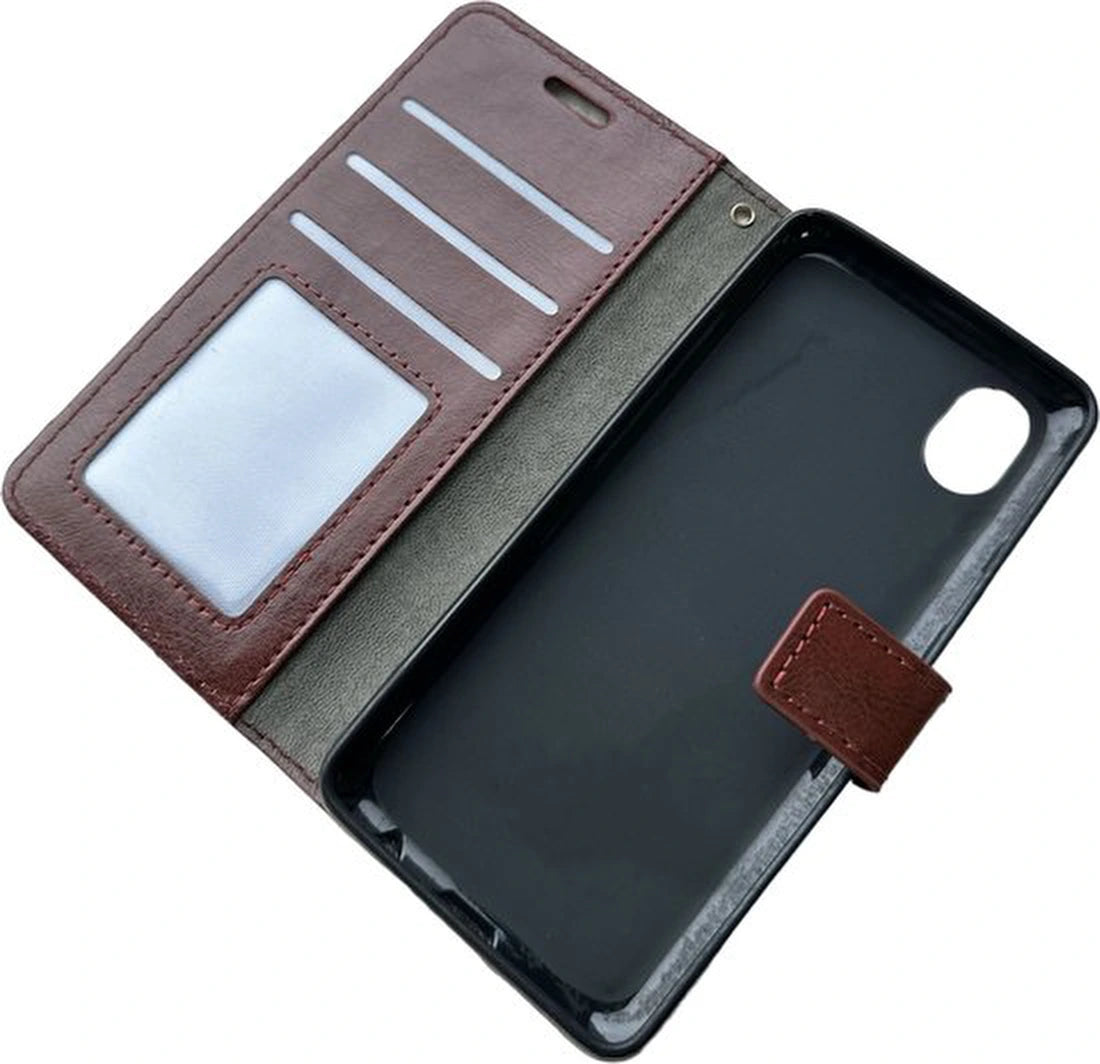 Portemonnee Hoesje - 2 Pack Screenprotector Geschikt voor: Samsung Galaxy A01 Core 2020 - Bruin