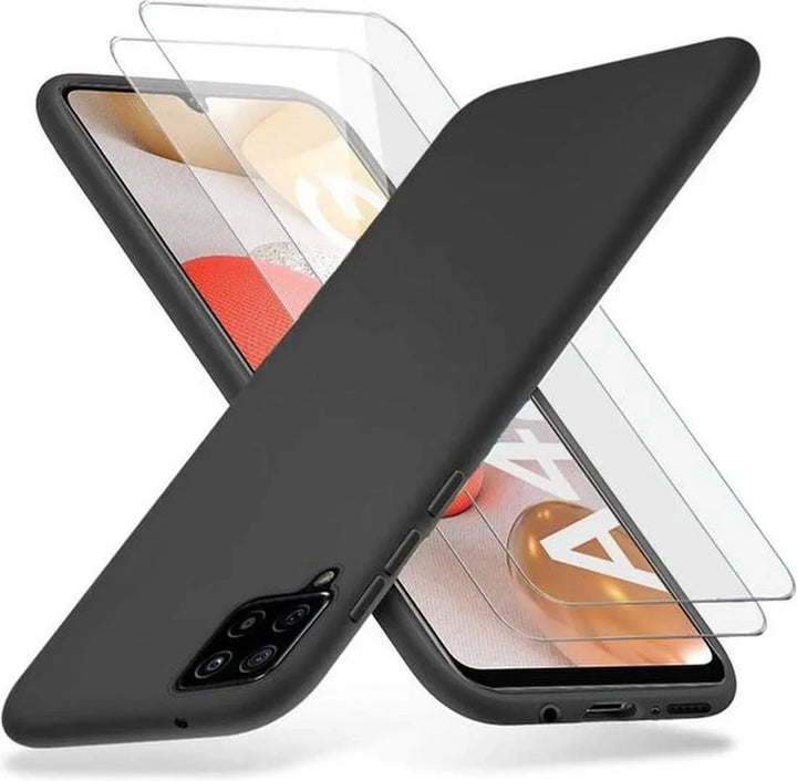 Samsung Galaxy A42 5G Hoesjes – Siliconen Backcover – 2 Pack Screenprotector – Gehard Glas – Zwart-Ilumina Benelux