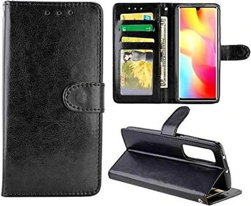 Xiaomi Mi Note 10 Lite Hoesjes – Portemonnee Book Case – Magneetsluiting – 2x Gehard Glas Screenprotector – Zwart-Ilumina Benelux