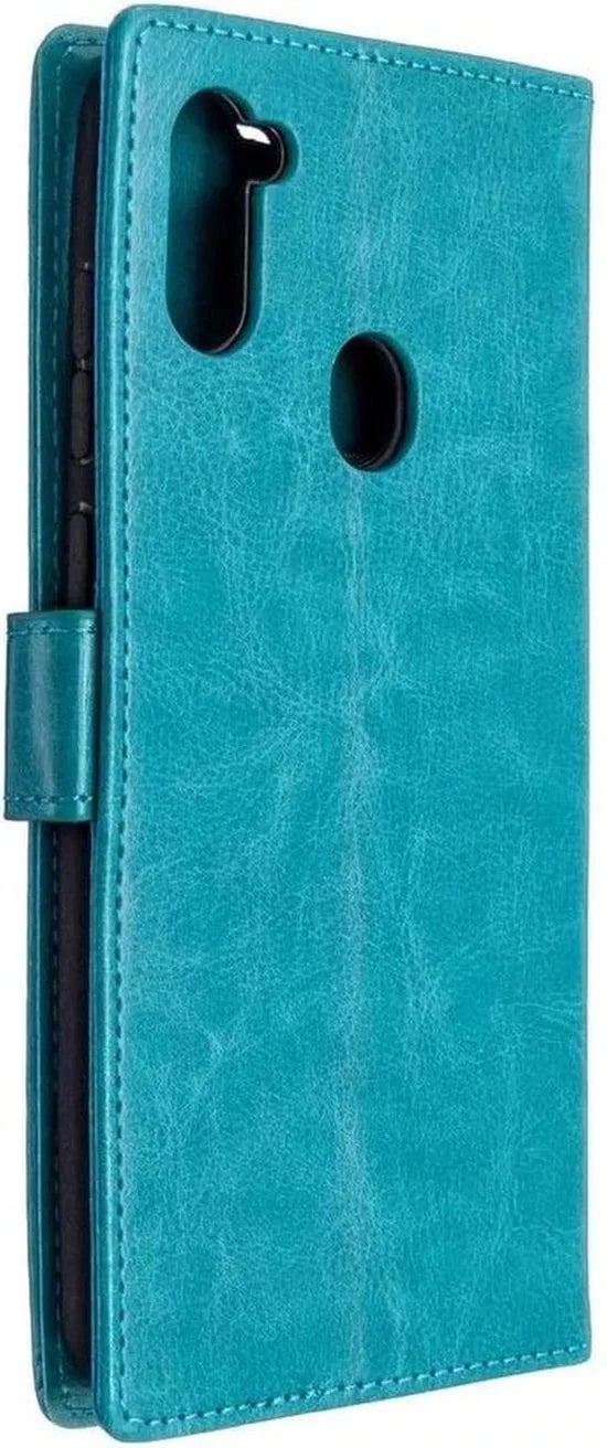 Samsung Galaxy M11 Hoesjes – Portemonnee Bookcase – Pasjeshouder – 2x Screenprotector Gehard Glas – Turquoise-Ilumina Benelux