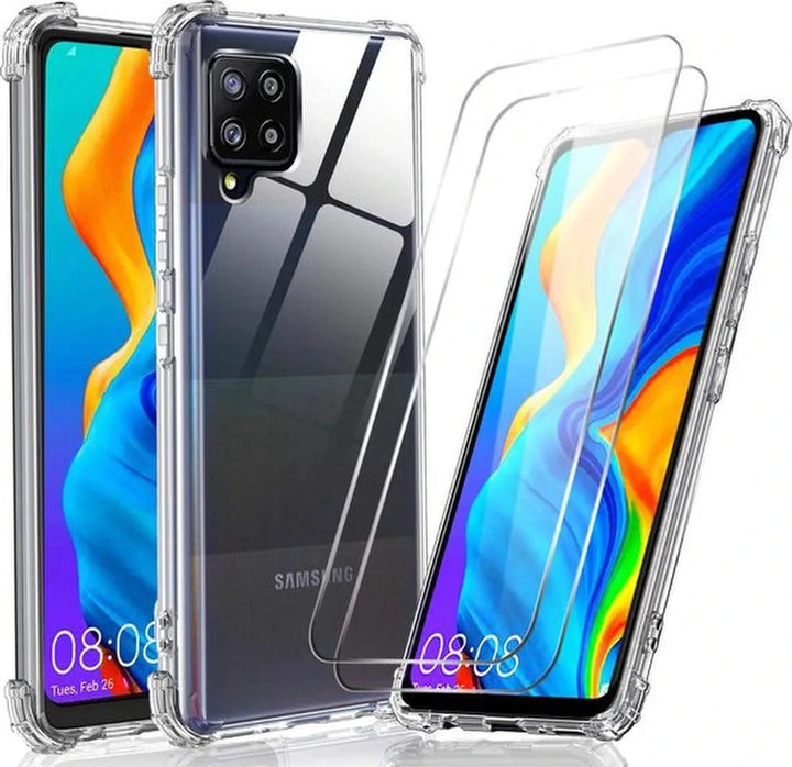 Samsung Galaxy A42 5G Hoesjes – Siliconen Backcover – Schokbestendig – 2x Screenprotector Gehard Glas – Transparant-Ilumina Benelux