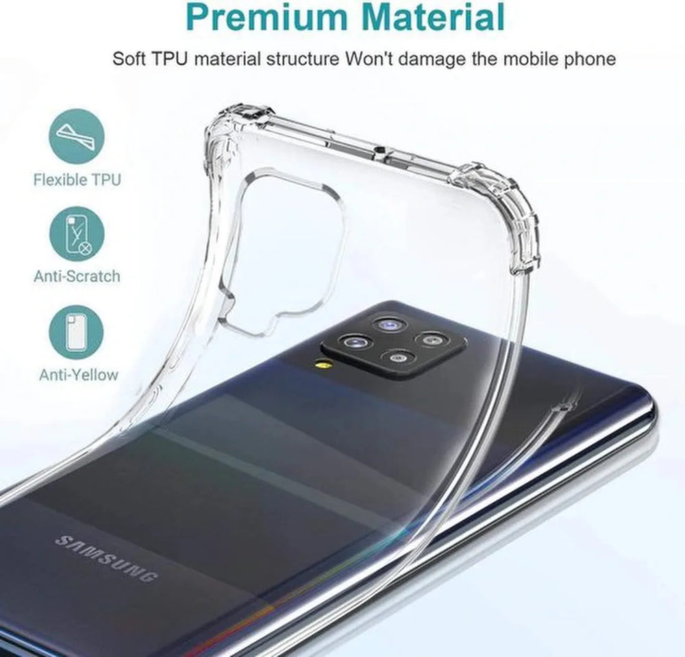 Samsung Galaxy A42 5G Hoesjes – Siliconen Backcover – Schokbestendig – 2x Screenprotector Gehard Glas – Transparant-Ilumina Benelux