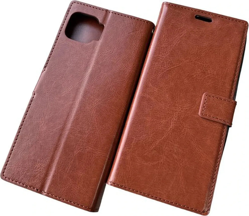 Oppo A73 Hoesjes – Portemonnee Book Case – Pasjeshouder – 2x Gehard Glas Screenprotector – Bruin-Ilumina Benelux