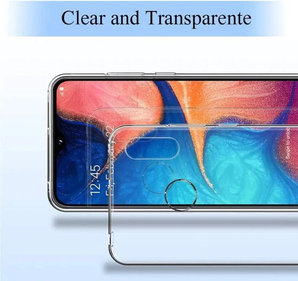 Samsung Galaxy A20e Hoesjes – Transparante Siliconen Backcover – Inclusief 2x Screenprotector Gehard Glas – Anti Kras-Ilumina Benelux