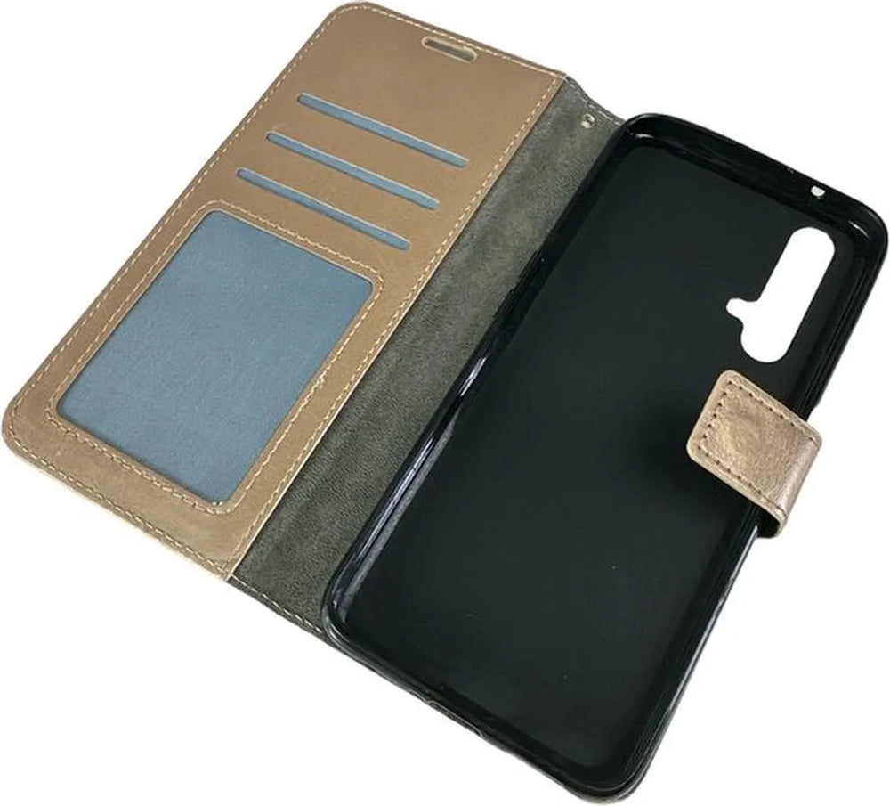 Realme X50 5G Hoesjes – Portemonnee Book Case – Pasjeshouder – Magneetsluiting – Goud-Ilumina Benelux