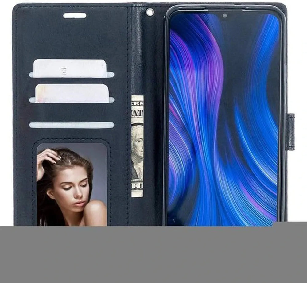Xiaomi Redmi 9 Hoesjes – Portemonnee Book Case – Pasjeshouder – 2x Gehard Glas Screenprotector – Zwart-Ilumina Benelux