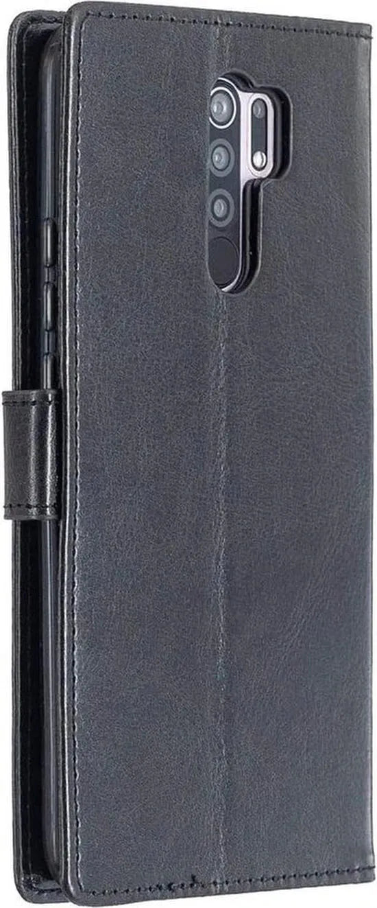 Xiaomi Redmi 9 Hoesjes – Portemonnee Book Case – Pasjeshouder – 2x Gehard Glas Screenprotector – Zwart-Ilumina Benelux