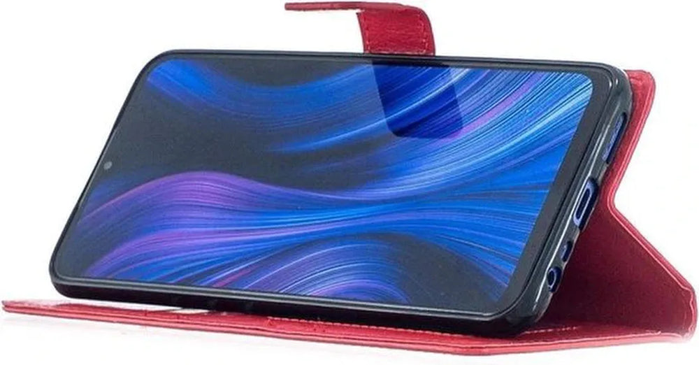 Xiaomi Redmi 9 Hoesjes – Portemonnee Book Case – Magneetsluiting – 2x Gehard Glas Screenprotector – Rood-Ilumina Benelux