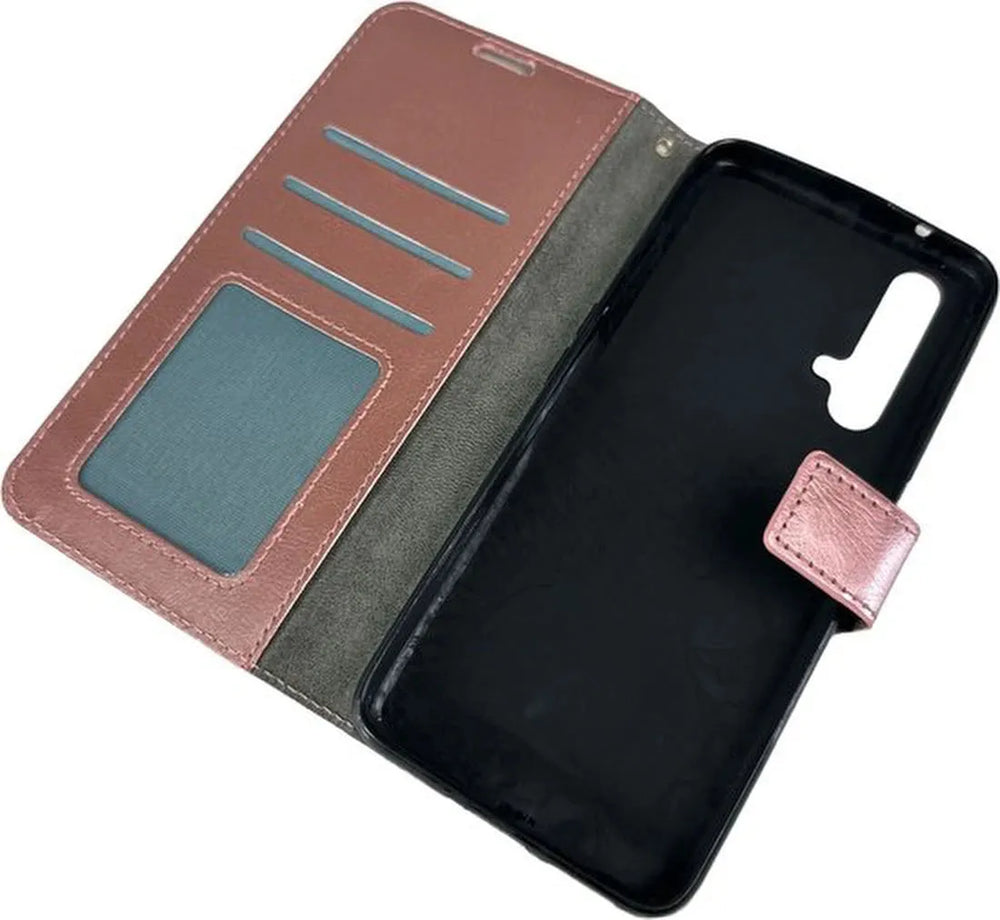 Realme X50 5G Hoesjes – Portemonnee Book Case – Magneetsluiting – 2x Gehard Glas Screenprotector – Roségoud-Ilumina Benelux