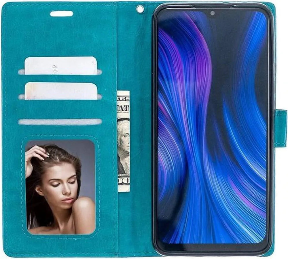 Xiaomi Redmi 9 Hoesjes – Portemonnee Book Case – Pasjeshouder – 2x Screenprotector Gehard Glas – Turquoise-Ilumina Benelux