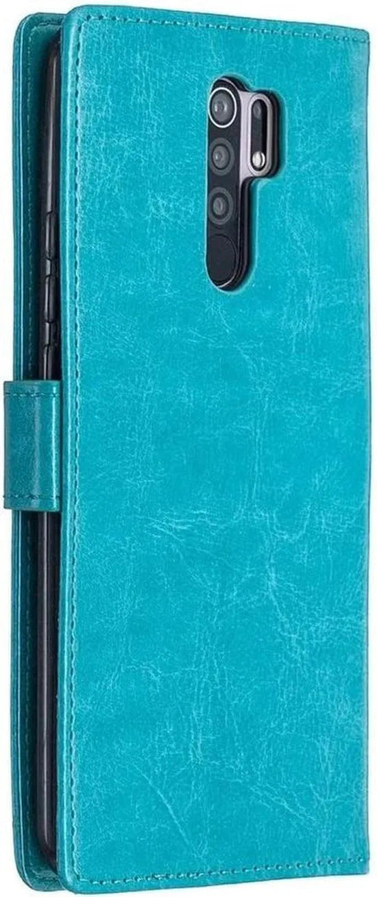 Xiaomi Redmi 9 Hoesjes – Portemonnee Book Case – Pasjeshouder – 2x Screenprotector Gehard Glas – Turquoise-Ilumina Benelux