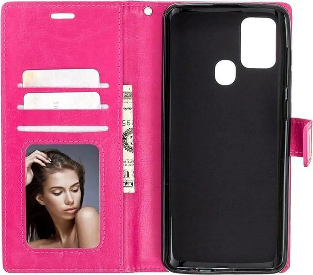 OnePlus Nord N100 Hoesjes – Portemonnee Book Case – Pasjeshouder – 2x Gehard Glas Screenprotector – Roze-Ilumina Benelux