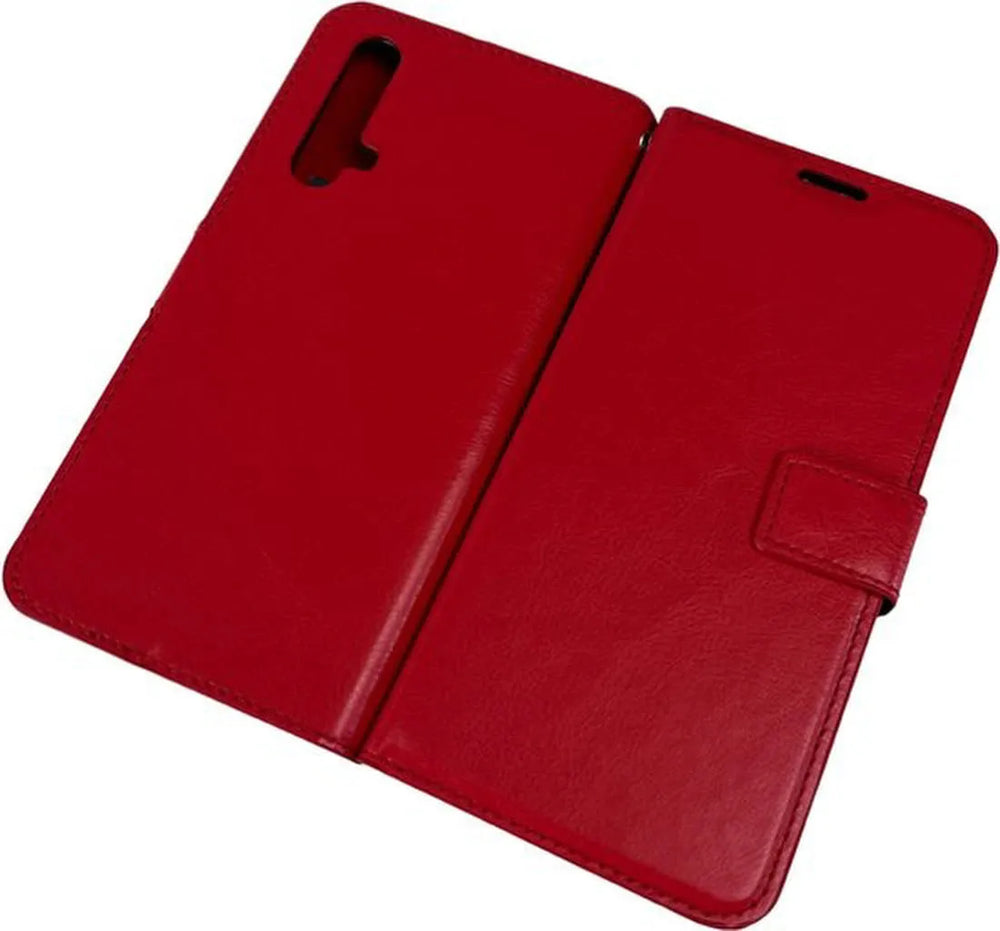 Realme X50 5G Hoesjes – Portemonnee Book Case – Magneetsluiting – 2x Gehard Glas Screenprotector – Rood-Ilumina Benelux