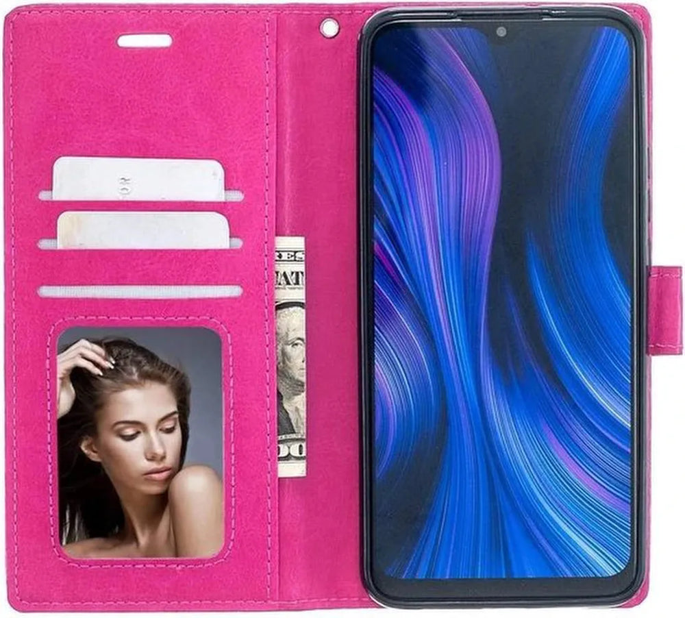 Xiaomi Redmi 9 Hoesjes – Portemonnee Book Case – Pasjeshouder – 2x Gehard Glas Screenprotector – Roze-Ilumina Benelux