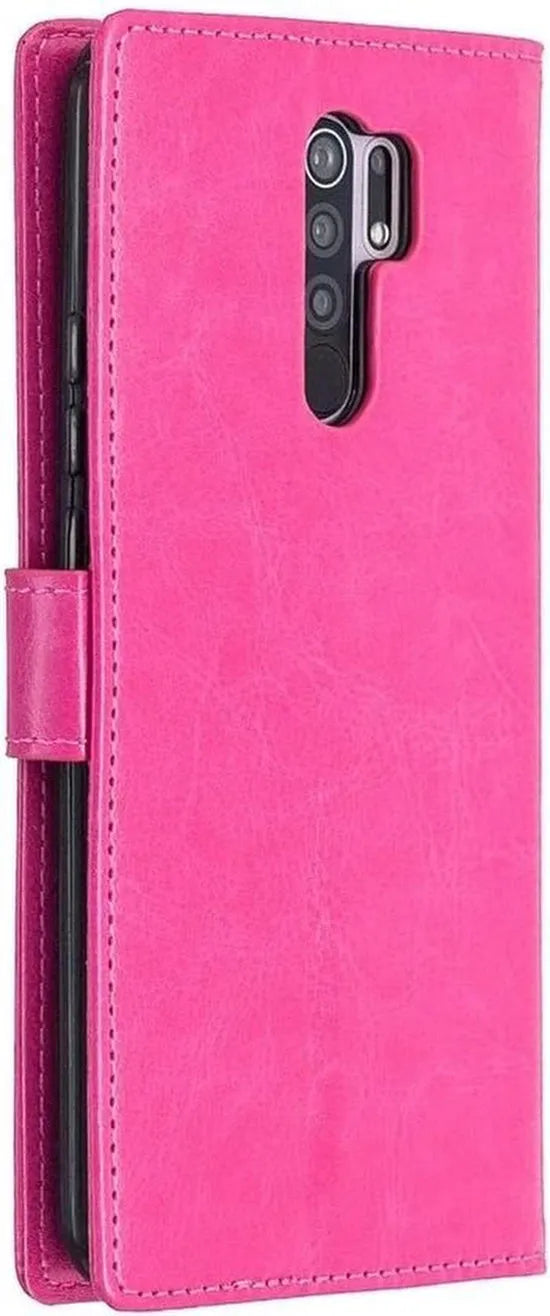 Xiaomi Redmi 9 Hoesjes – Portemonnee Book Case – Pasjeshouder – 2x Gehard Glas Screenprotector – Roze-Ilumina Benelux