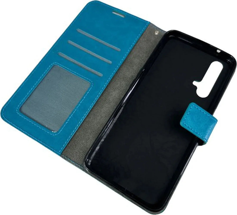 Realme X50 5G Hoesjes – Portemonnee Book Case – Pasjeshouder – 2x Gehard Glas Screenprotector – Turquoise-Ilumina Benelux