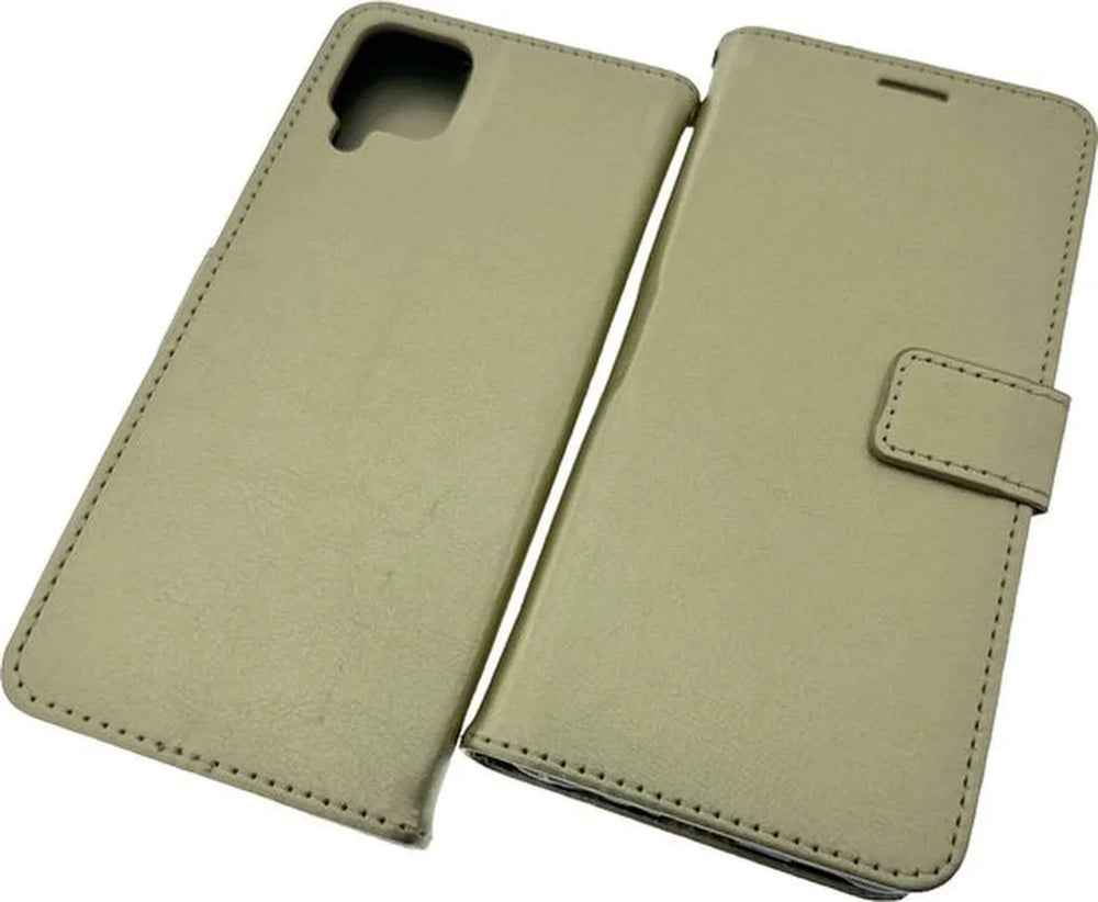 Samsung Galaxy A12 Hoesjes – Portemonnee Hoes – 2 Pack Screenprotector – Pasjeshouder – Goud-Ilumina Benelux
