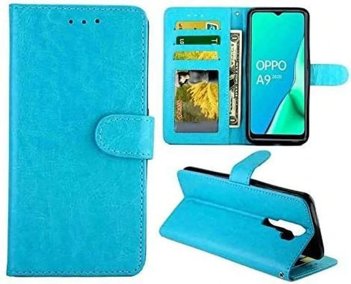 Oppo A9 2020 / A5 2020 Hoesjes – Portemonnee Book Case – Pasjeshouder – Magneetsluiting – Turquoise-Ilumina Benelux