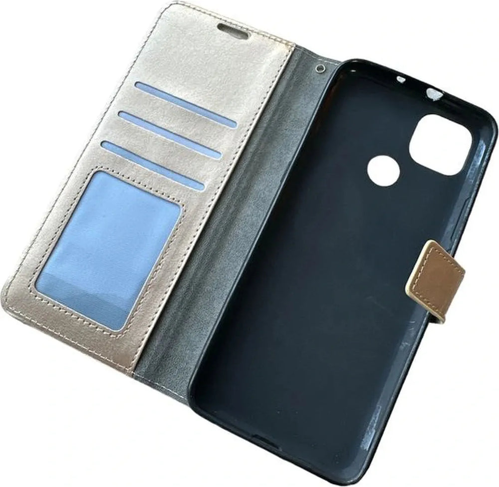 Motorola Moto G9 Power Hoesjes – Portemonnee Book Case – Magneetsluiting – 2x Screenprotector – Goud-Ilumina Benelux