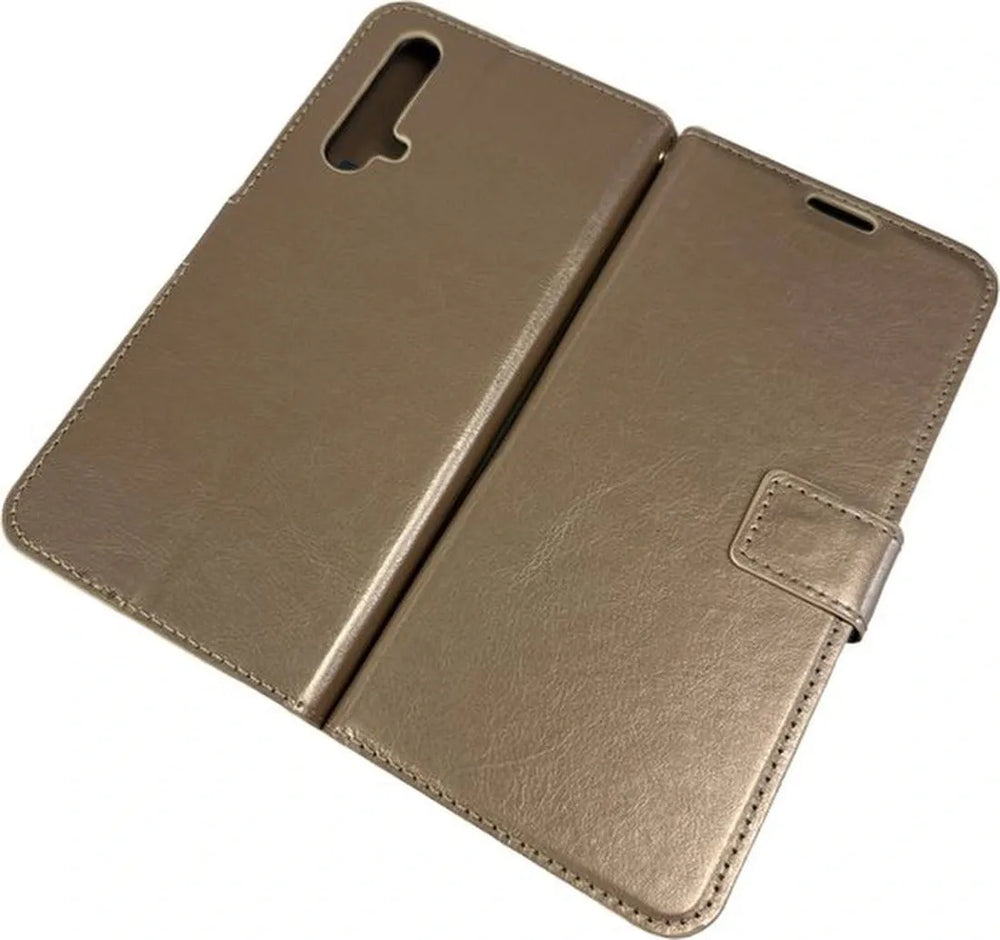 Realme X50 5G Hoesjes – Portemonnee Book Case – Pasjeshouder – 2x Screenprotector Gehard Glas – Goud-Ilumina Benelux
