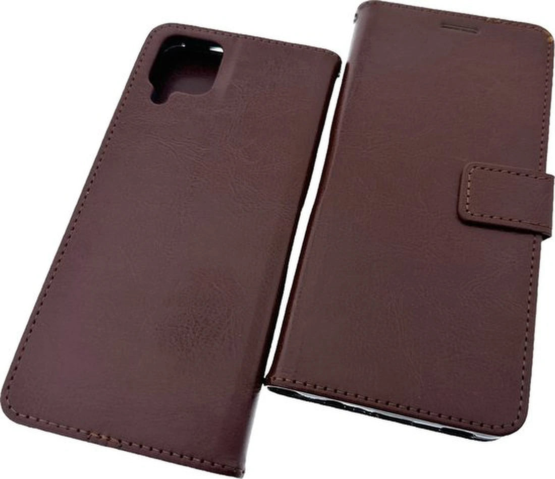 Portemonnee Hoesje - 2 Pack Screenprotector Geschikt voor: Samsung Galaxy A12 - Bruin