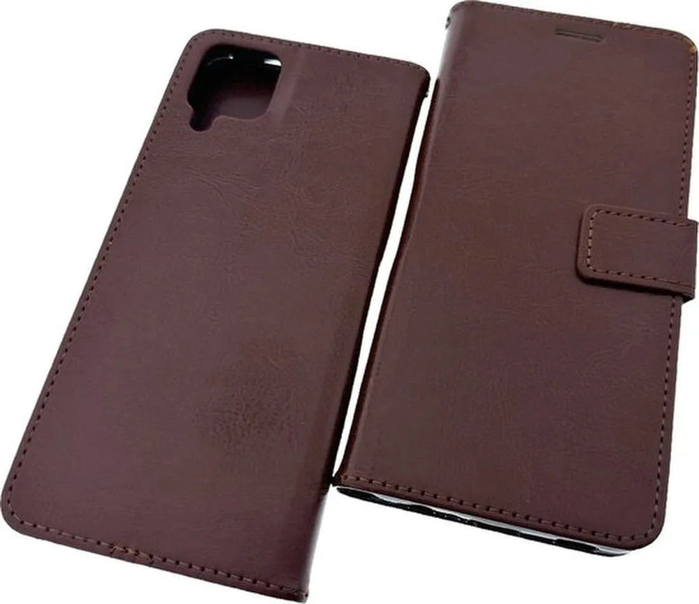 Samsung Galaxy A12 Hoesjes – Portemonnee Hoes – 2 Pack Screenprotector – Pasjeshouder – Bruin-Ilumina Benelux