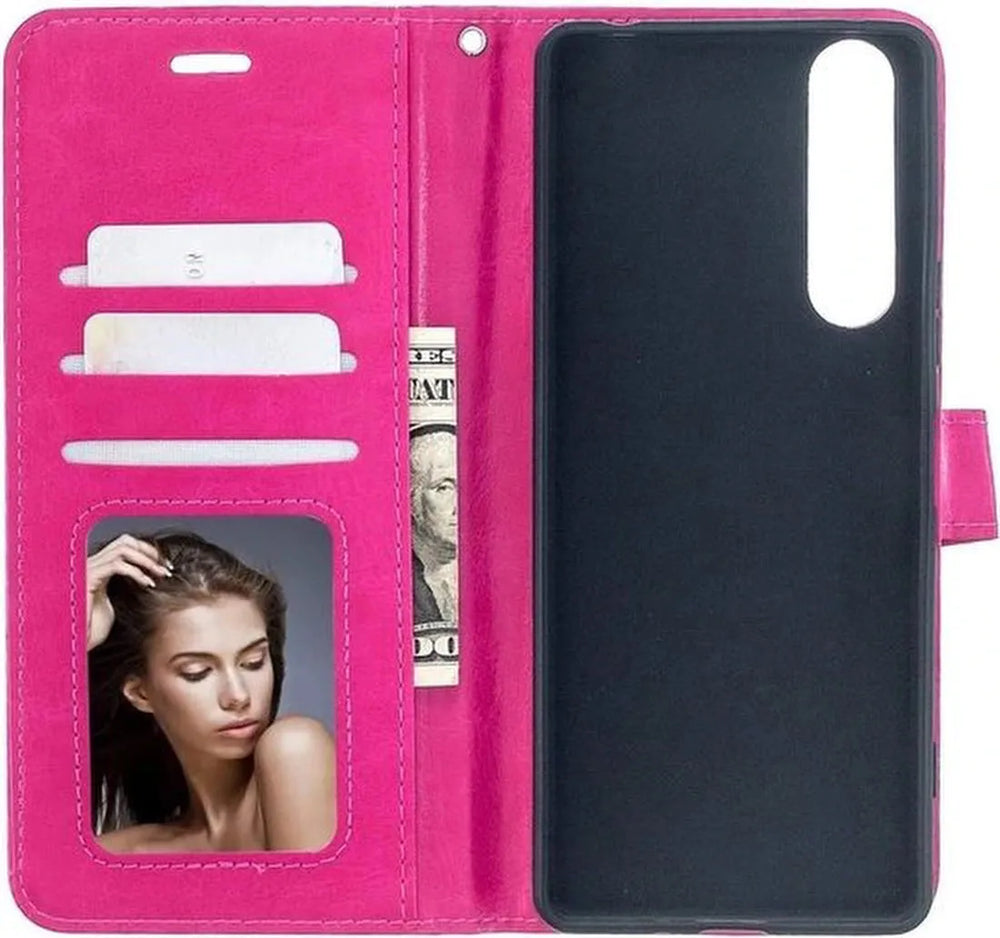 Sony Xperia 5 II Hoesjes – Portemonnee Bookcase – Pasjeshouder – 2 Pack Screenprotector Gehard Glas – Roze-Ilumina Benelux