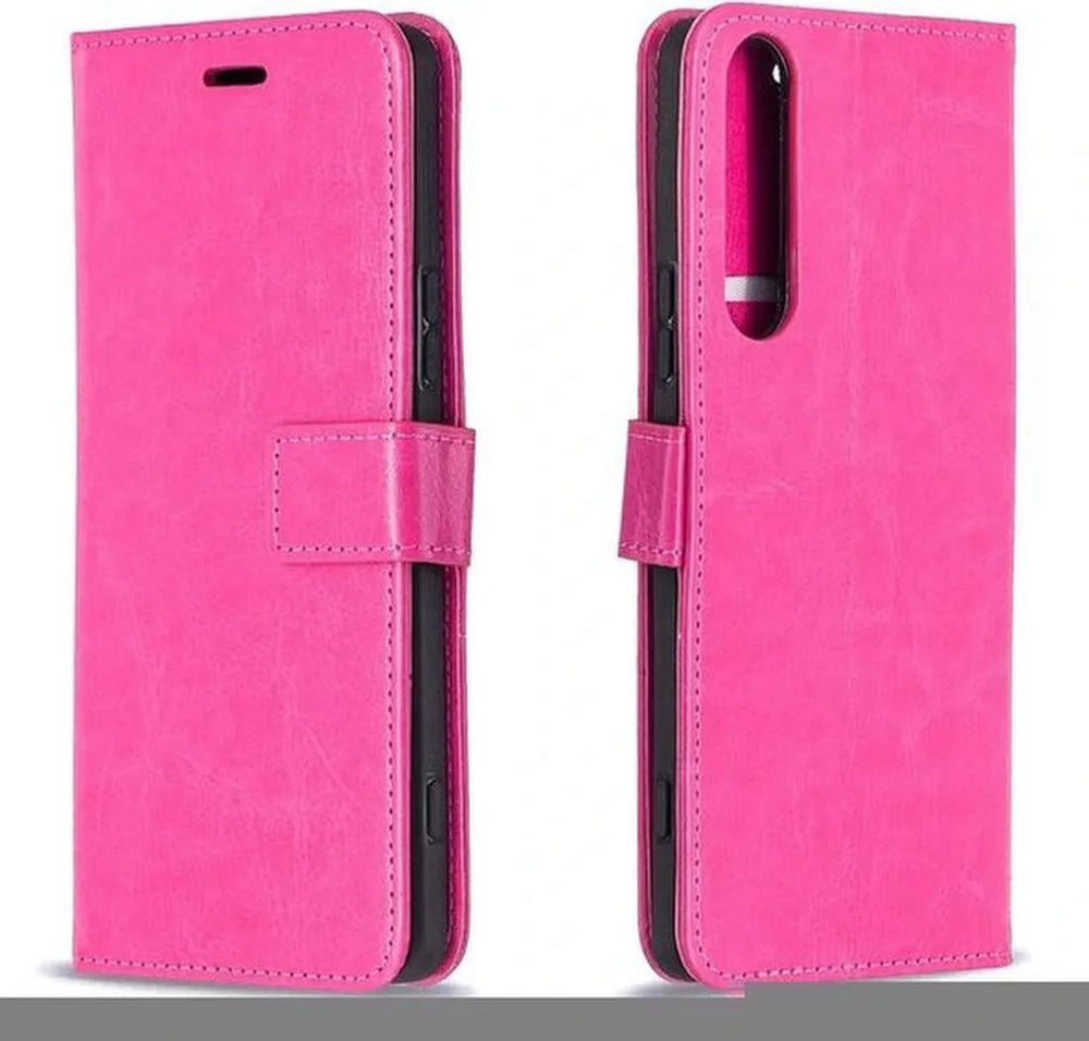 Sony Xperia 5 II Hoesjes – Portemonnee Bookcase – Pasjeshouder – 2 Pack Screenprotector Gehard Glas – Roze-Ilumina Benelux