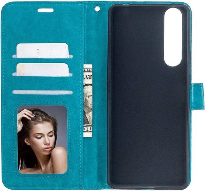Sony Xperia 5 II Hoesjes – Portemonnee Bookcase – Pasjeshouder – 2 Pack Screenprotector Gehard Glas – Turquoise-Ilumina Benelux