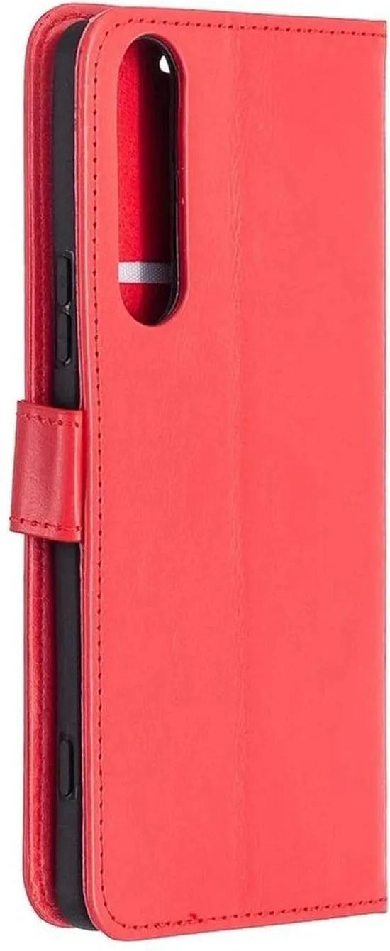 Sony Xperia 5 II Hoesjes – Portemonnee Bookcase – Magneetsluiting – 2 Pack Screenprotector Gehard Glas – Rood-Ilumina Benelux