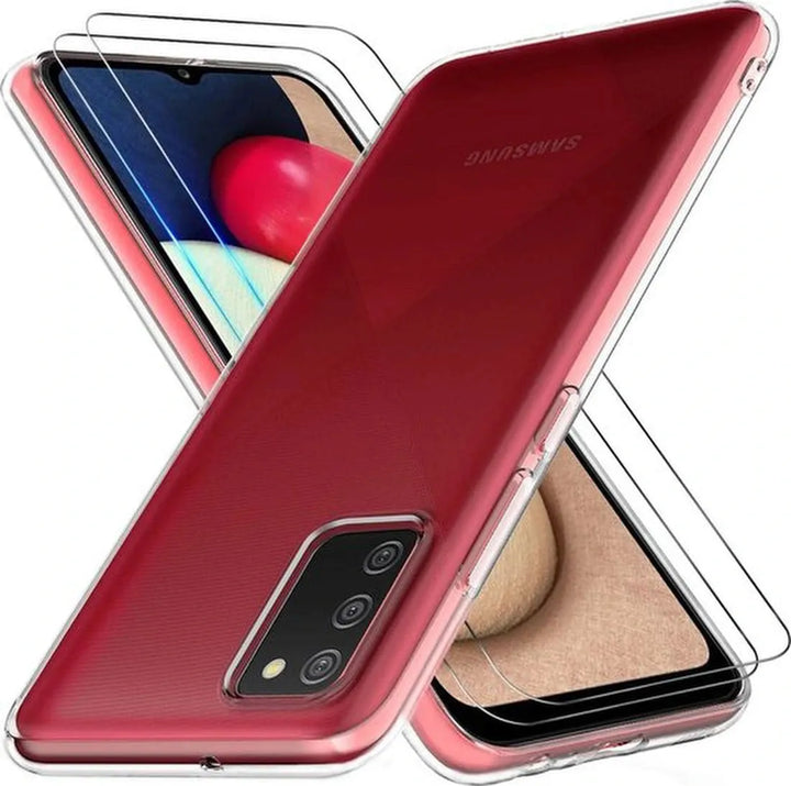 Samsung Galaxy A02s Hoesjes – Transparante Siliconen Backcover – 2x Screenprotector Gehard Glas – Anti Kras-Ilumina Benelux