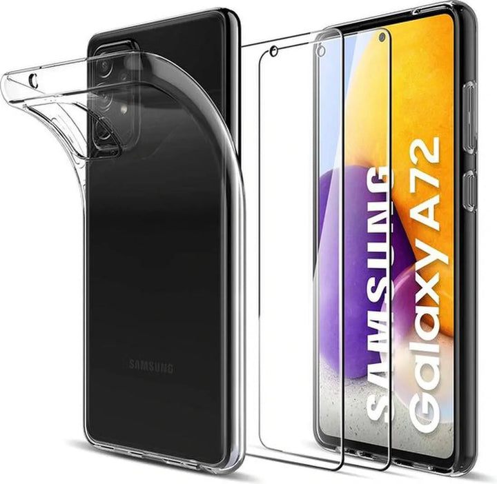 Samsung Galaxy A72 Hoesjes – Transparante Siliconen Backcover – 2 Pack Screenprotector Gehard Glas – Anti Kras-Ilumina Benelux