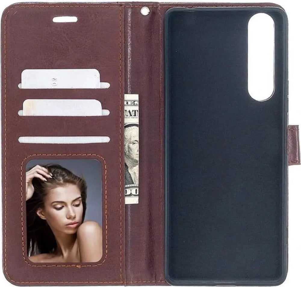 Sony Xperia 5 II Hoesjes – Portemonnee Bookcase – Magneetsluiting – 2x Screenprotector Gehard Glas – Bruin-Ilumina Benelux