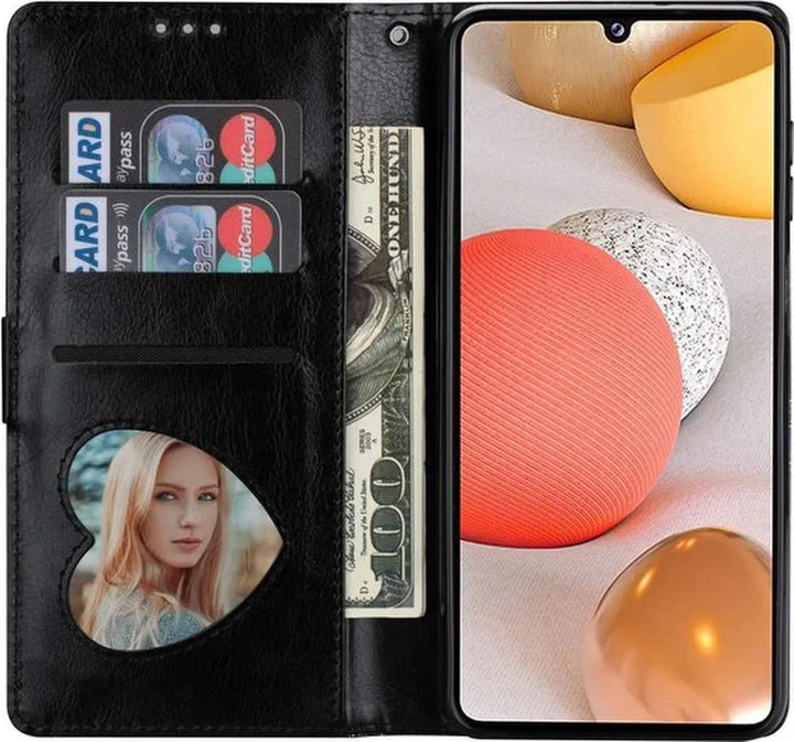 Samsung Galaxy A42 Hoesjes – Glitter Portemonneehoes – Rits & Koord – Pasjeshouder – Zwart-Ilumina Benelux