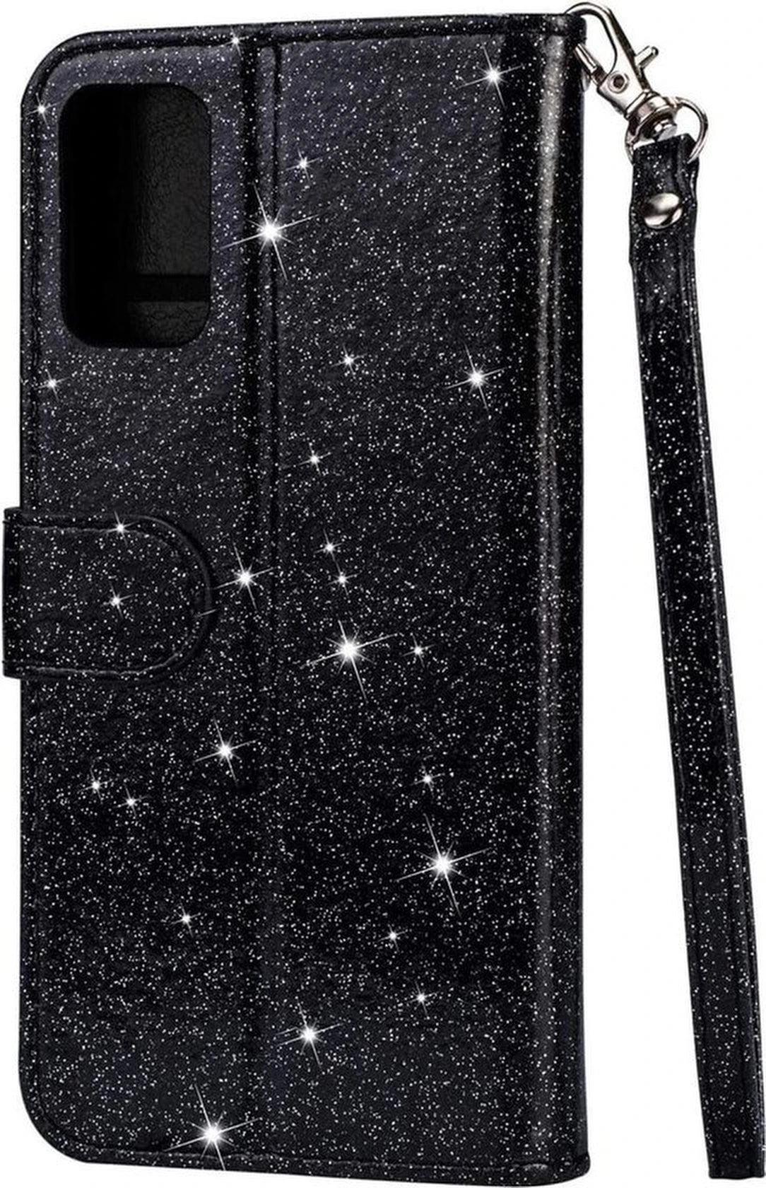 Samsung Galaxy M21 Hoesjes – Glitter Portemonnee Case – Rits & Koord – Pasjeshouder – Zwart