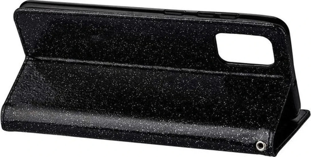 Samsung Galaxy M31S Hoesjes – Glitter Portemonnee Bookcase – Rits – Koord – Pasjeshouder – Zwart-Ilumina Benelux