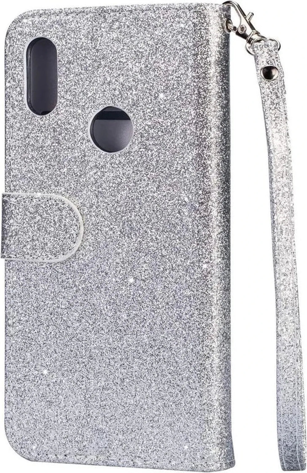 Samsung Galaxy M11 Hoesjes – Glitter Portemonnee Case – Rits & Koord – Pasjeshouder – Zilver-Ilumina Benelux
