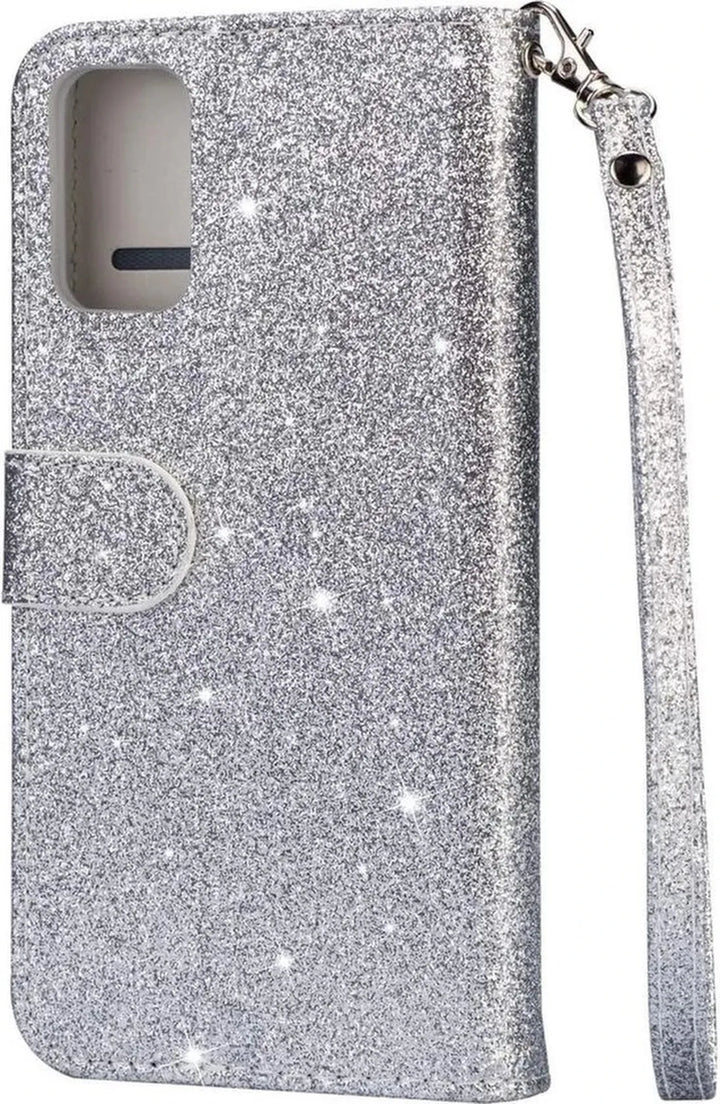 Samsung Galaxy S20 FE Hoesjes – Glitter Portemonnee Case – Rits & Koord – Pasjeshouder – Zilver-Ilumina Benelux