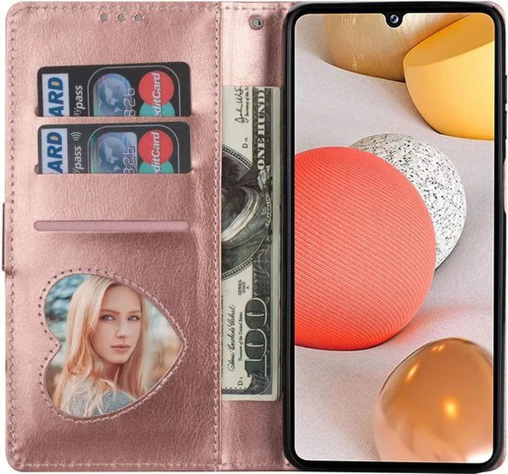 Samsung Galaxy A42 Hoesjes – Glitter Portemonnee Case – Rits & Koord – Pasjeshouder – Roségoud-Ilumina Benelux