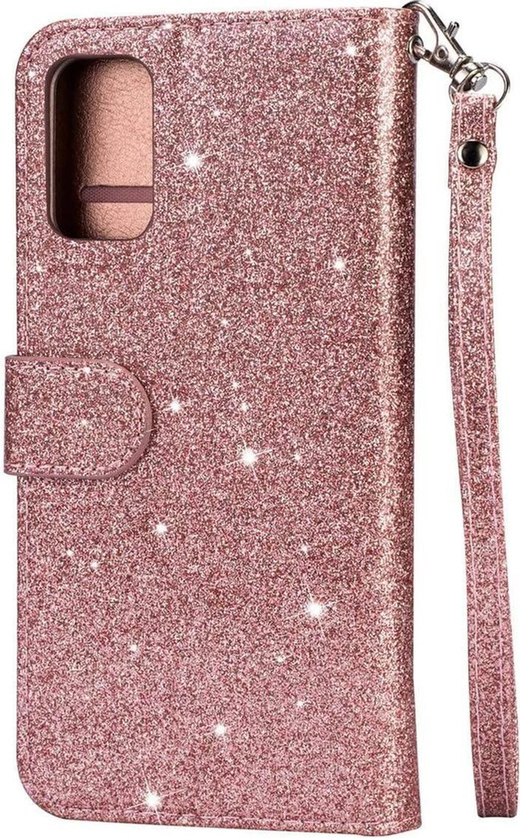 Samsung Galaxy M21 Hoesjes – Glitter Portemonnee Case – Rits – Koord – Pasjeshouder – Roségoud