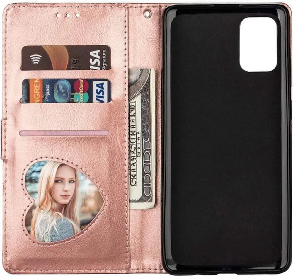 Samsung Galaxy M31S Hoesjes – Glitter Portemonnee Case – Rits & Koord – Pasjeshouder – Roségoud-Ilumina Benelux