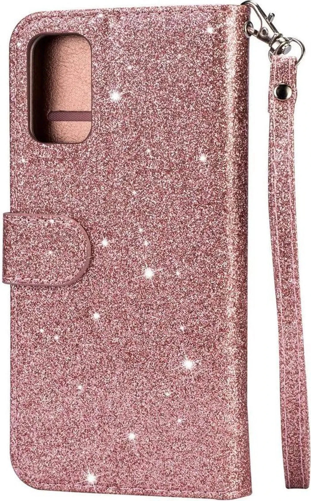 Samsung Galaxy S20 FE Hoesjes – Glitter Bookcase Portemonnee – Rits & Koord – Pasjeshouder – Roségoud-Ilumina Benelux