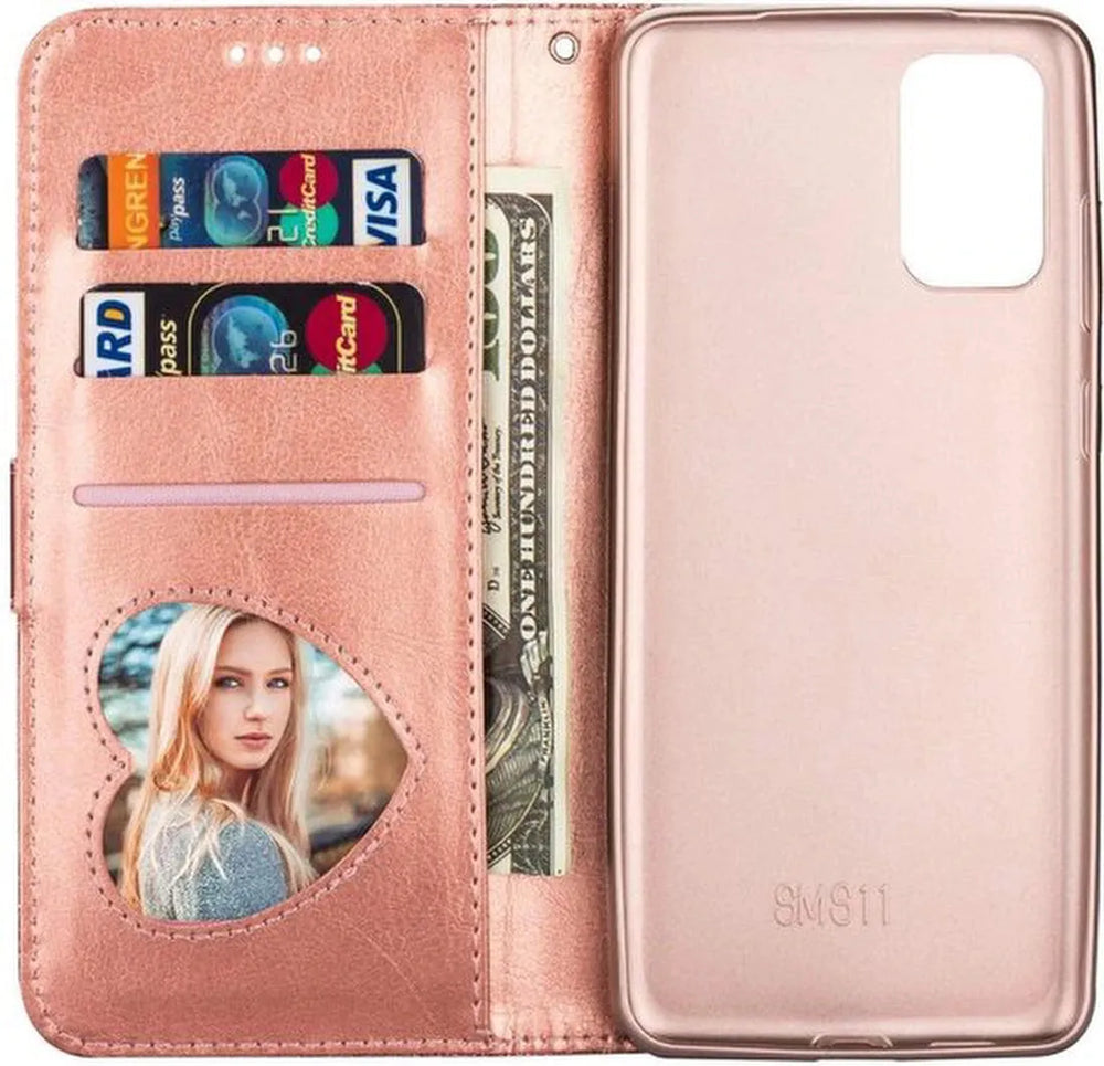 Samsung Galaxy S20 FE Hoesjes – Glitter Bookcase Portemonnee – Rits & Koord – Pasjeshouder – Roségoud-Ilumina Benelux