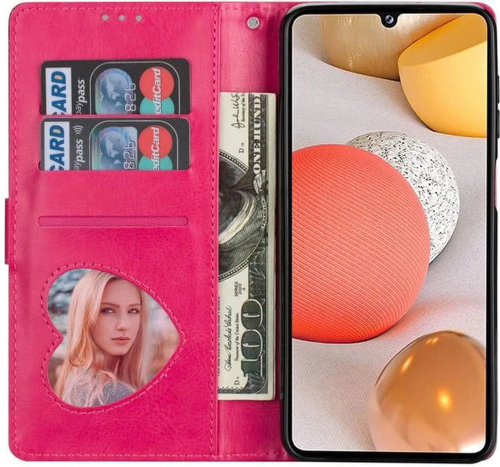 Samsung Galaxy A42 Hoesjes – Glitter Portemonnee Case met Rits – Koord – Pasjeshouder – Roze-Ilumina Benelux