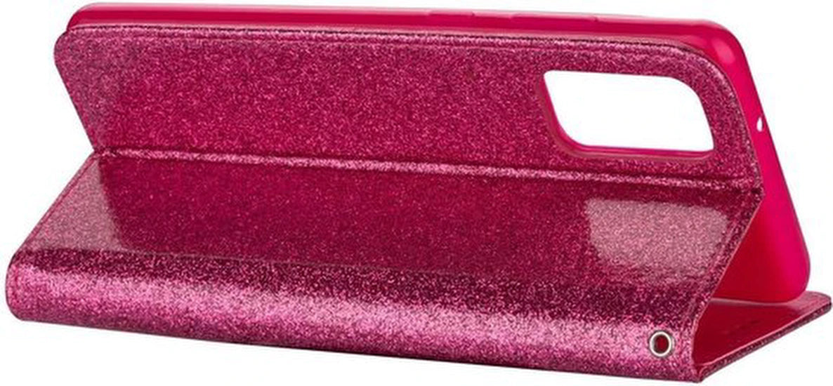 Samsung Galaxy M21 Hoesjes – Glitter Portemonnee Case – Rits & Koord – Pasjeshouder – Roze