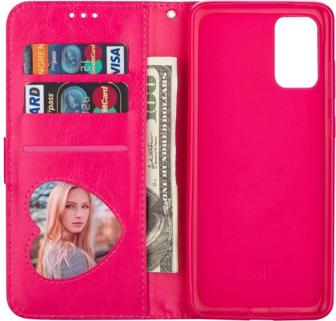 Samsung Galaxy M21 Hoesjes – Glitter Portemonnee Case – Rits & Koord – Pasjeshouder – Roze